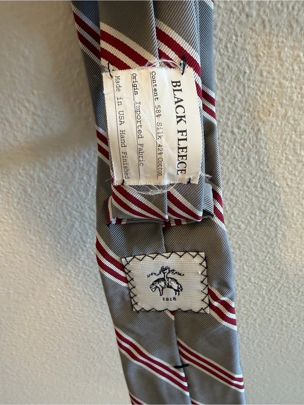 Brooks Brothers Gray Tie with Red and White Diagonal Stripes